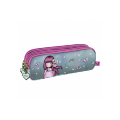 BUSTA 3 ZIP tripla cerniera ASTUCCIO pencil case CHERRY BLOSSOM santoro 1041GJ01 ovale GORJUSS busta AZZURRA
