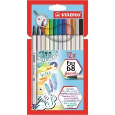 Pennarelli STABILO Pen 68 brush punta pennello. Astuccio 12 colori