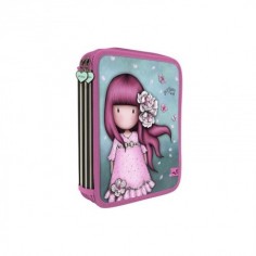 ASTUCCIO 2 ZIP doppia cerniera GORJUSS pencil case CHERRY BLOSSOM santoro 688GJ13 attrezzato AZZURRO scuola